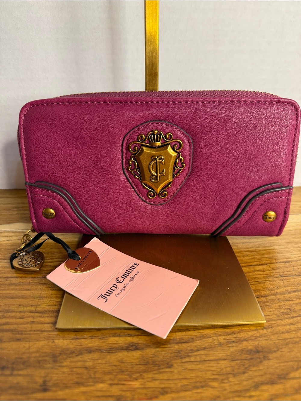Juicy Couture Romance Zip Around Wallet Plum Berry NWT Heart Charm Pink